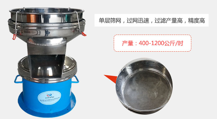 450過濾篩采用單層篩網(wǎng)，過網(wǎng)迅速，過濾產(chǎn)量高，精度高。